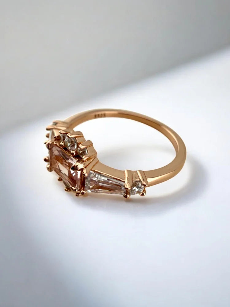 Morganite Rose Gold Art Deco Ring - SS925 14K Gold Vermeil - Free shipping - 5