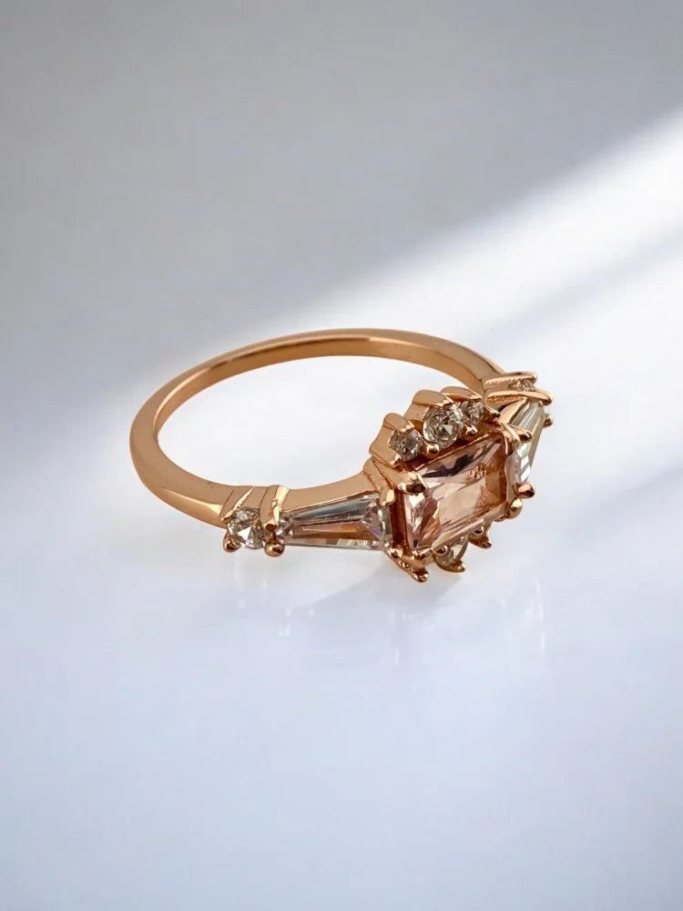 Morganite Rose Gold Art Deco Ring - SS925 14K Gold Vermeil - Free shipping - 4