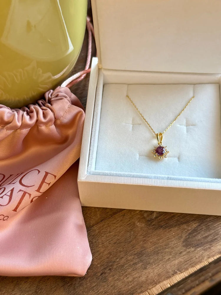 Natural Amethyst Pendant Halo Necklace - Gold - SS925 14K Gold Vermeil - Free shipping - 5