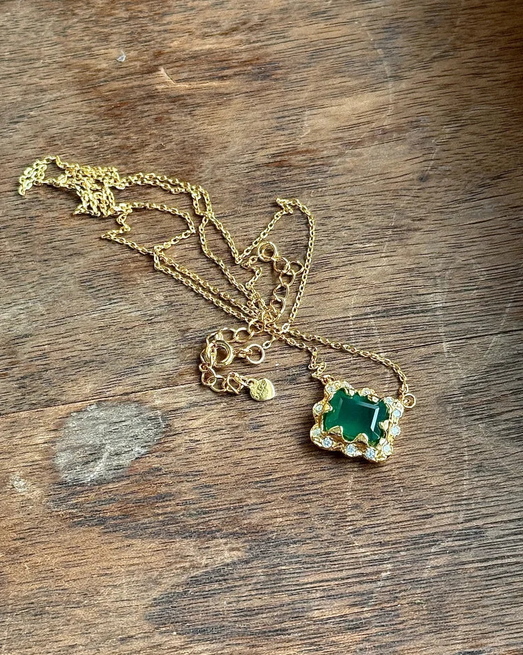 Natural Green Agate Pendant Necklace - SS925 14K Gold Vermeil - Free shipping - 4