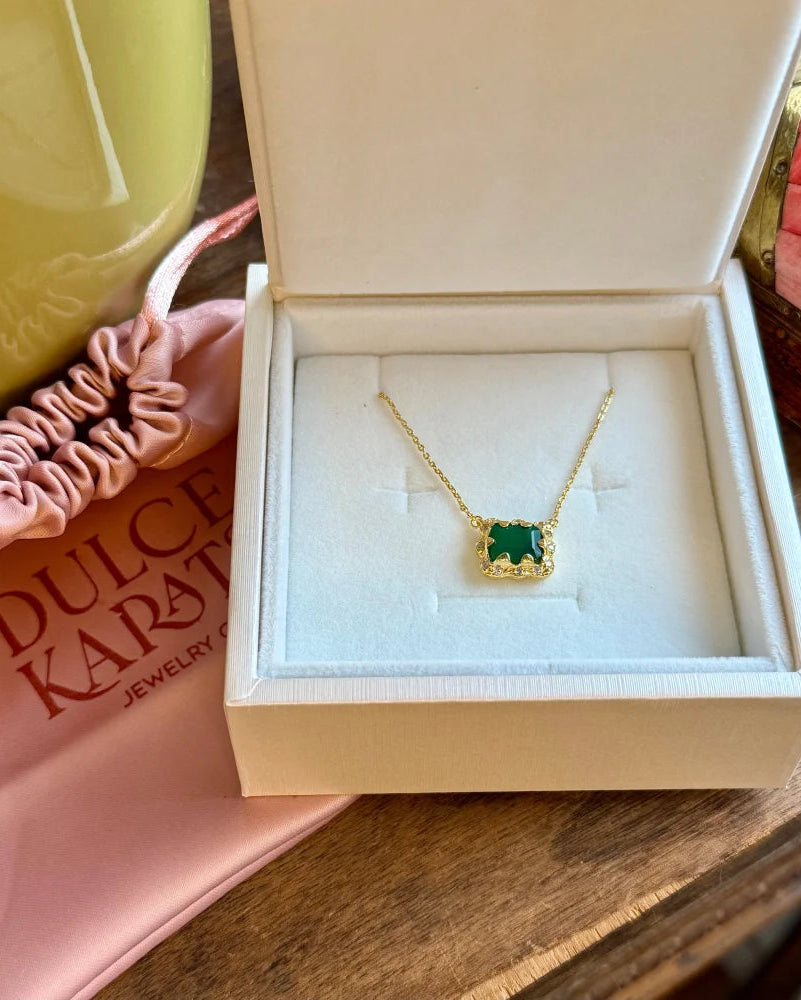 Natural Green Agate Pendant Necklace - SS925 14K Gold Vermeil - Free shipping - 6