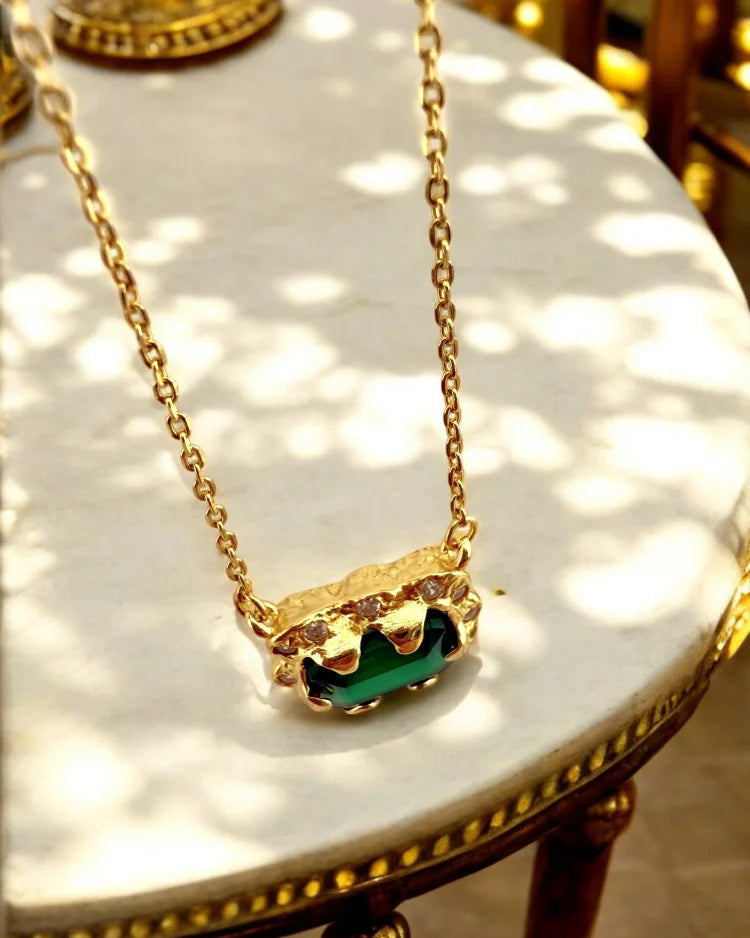 Natural Green Agate Pendant Necklace - SS925 14K Gold Vermeil - Free shipping - 3