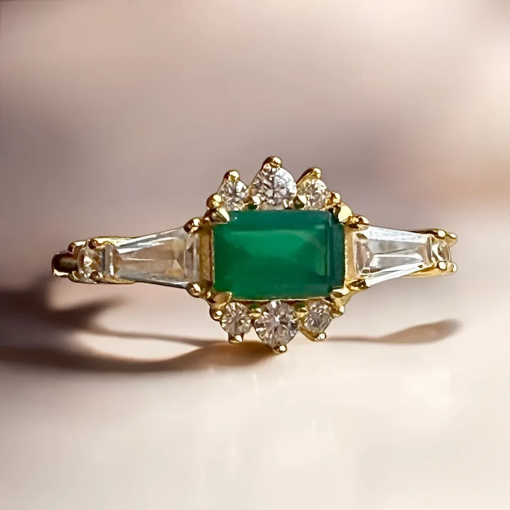 Natural Green Agate Ring in 14K Gold Vermeil - SS925 14K Gold Vermeil - Free shipping - 2