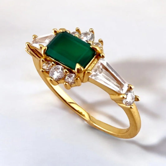 Natural Green Agate Ring in 14K Gold Vermeil - SS925 14K Gold Vermeil - Free shipping - 1