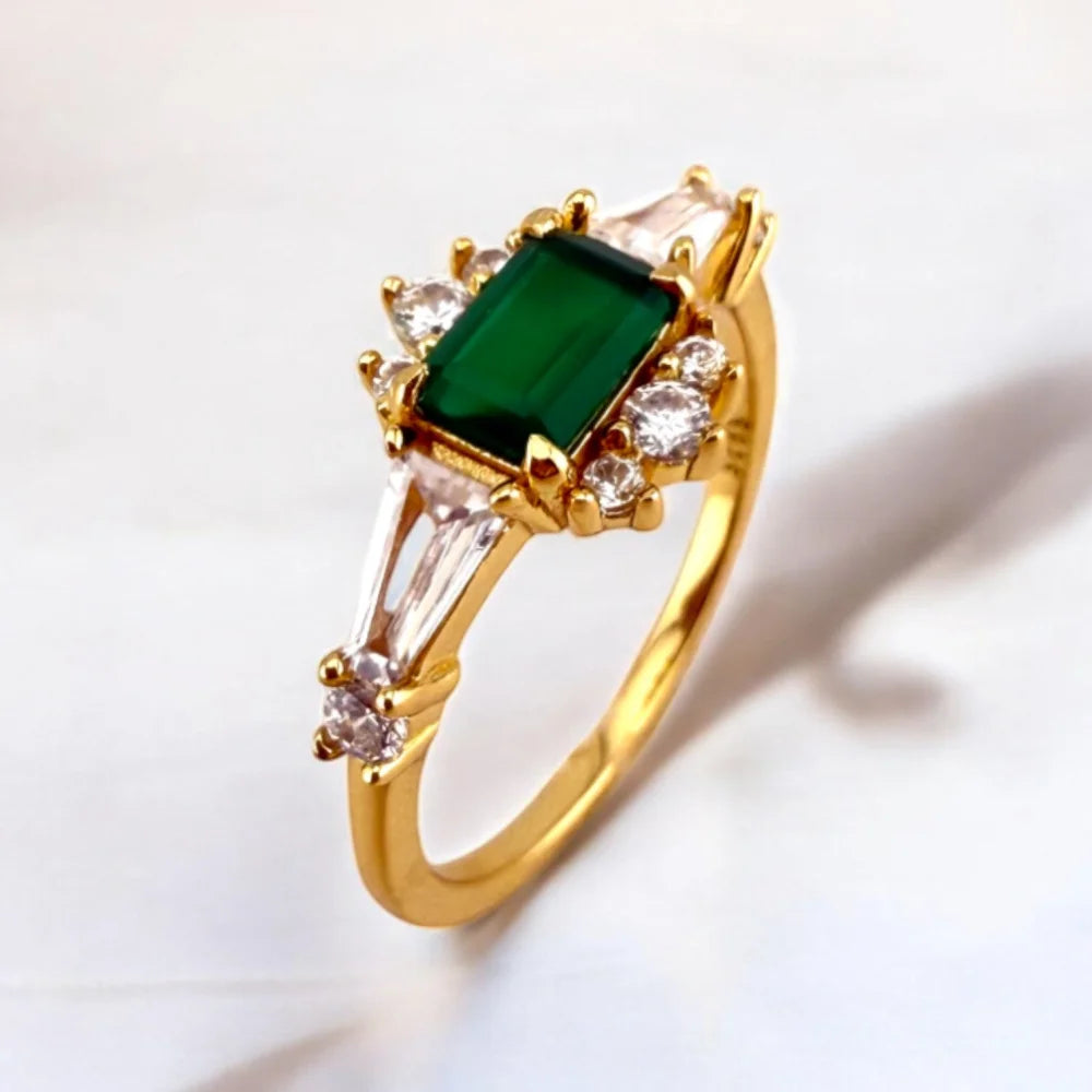 Natural Green Agate Ring in 14K Gold Vermeil - SS925 14K Gold Vermeil - Free shipping - 7