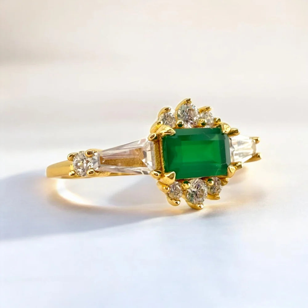 Natural Green Agate Ring in 14K Gold Vermeil - SS925 14K Gold Vermeil - Free shipping - 3