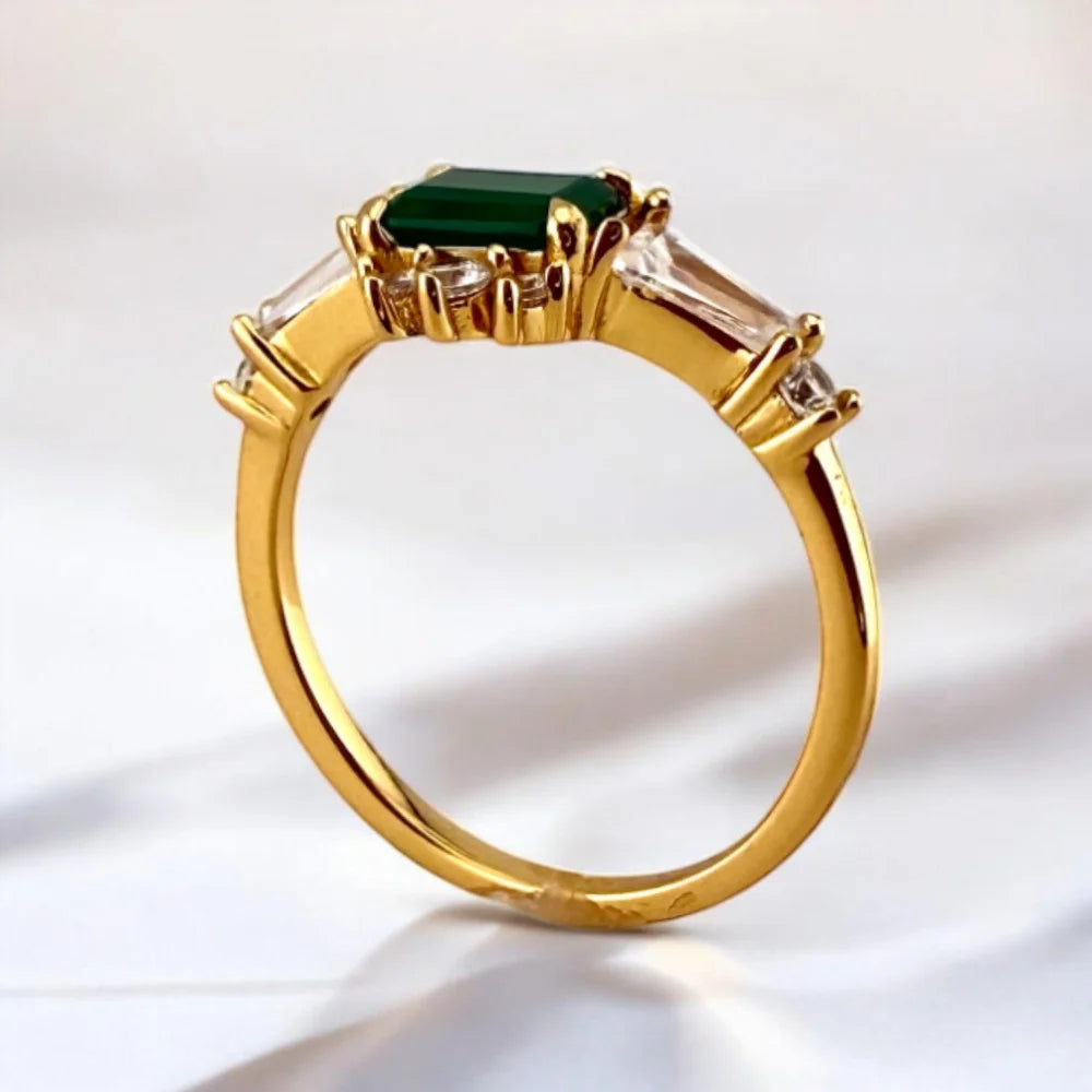 Natural Green Agate Ring in 14K Gold Vermeil - SS925 14K Gold Vermeil - Free shipping - 6