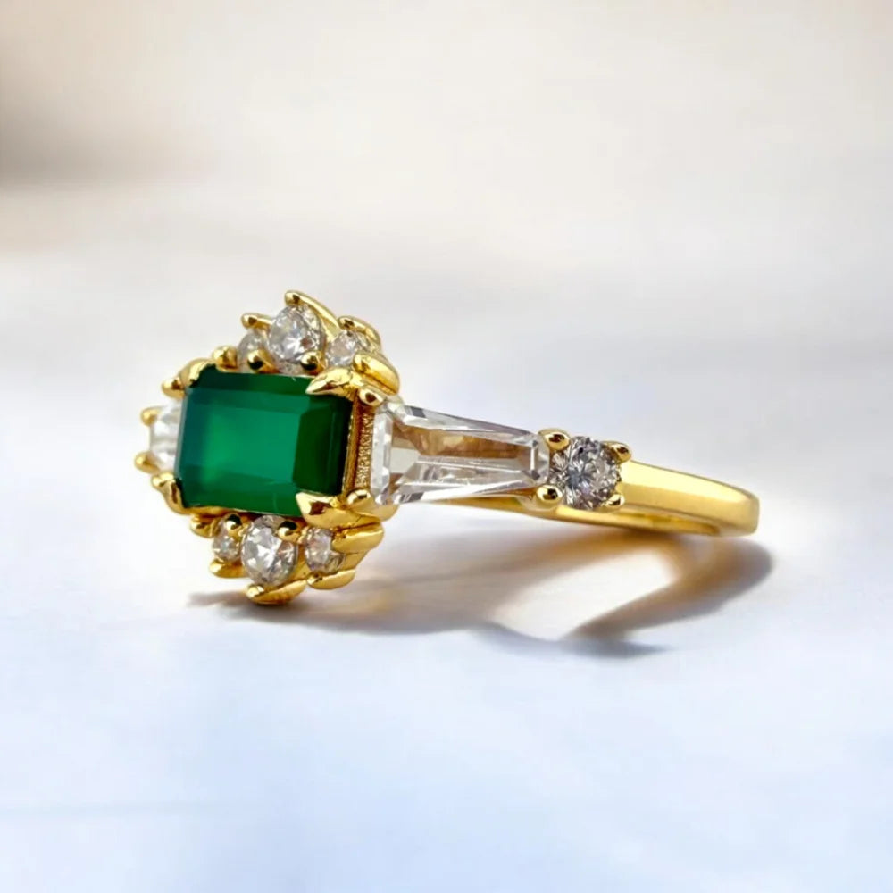 Natural Green Agate Ring in 14K Gold Vermeil - SS925 14K Gold Vermeil - Free shipping - 4