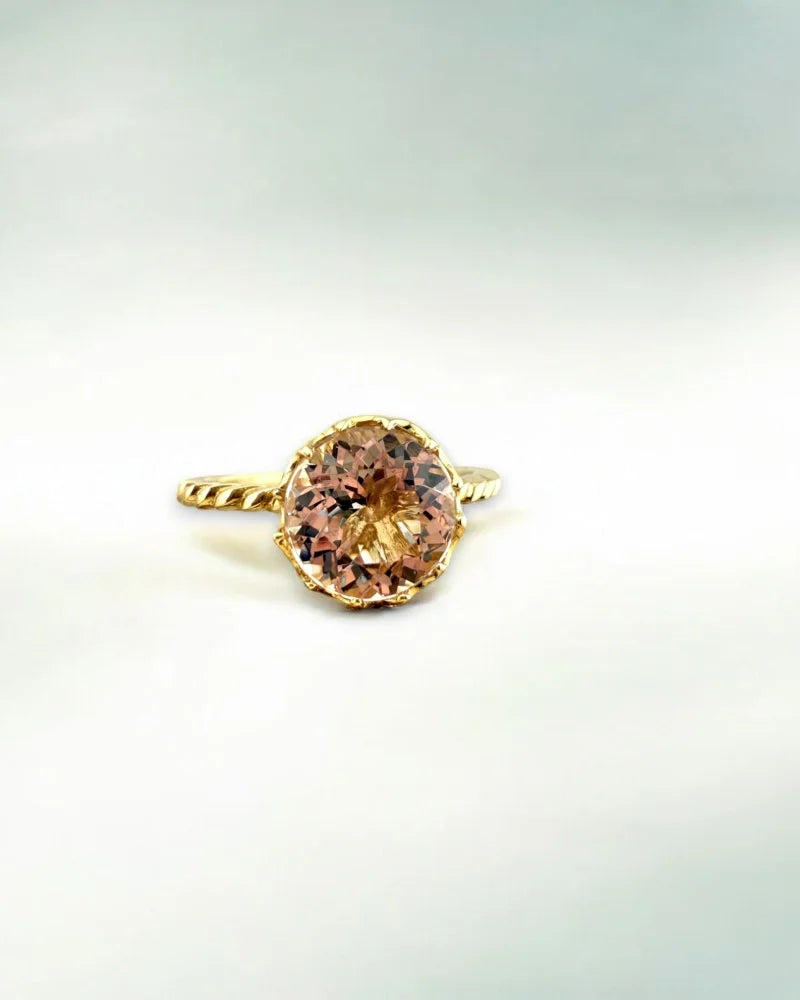 Natural Light Peach Morganite Ring - 7 - 14K Solid Gold - Free shipping - 3