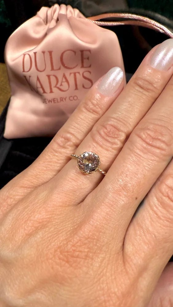 Natural Light Peach Morganite Ring - 7 - 14K Solid Gold - Free shipping - 4