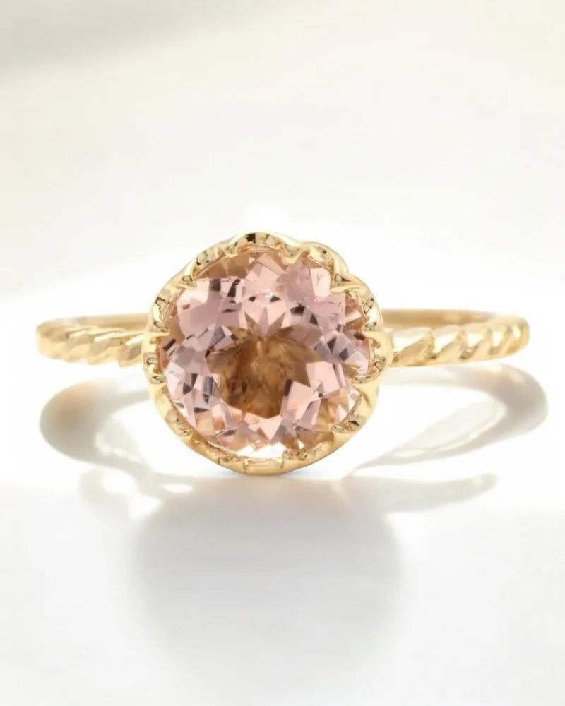Natural Light Peach Morganite Ring - 7 - 14K Solid Gold - Free shipping - 1
