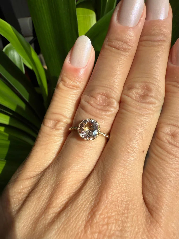 Natural Light Peach Morganite Ring - 7 - 14K Solid Gold - Free shipping - 2