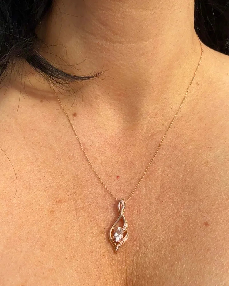 Natural Morganite and Diamond Necklace in 10K Rose Gold - 14K Solid Gold - Free shipping - 6