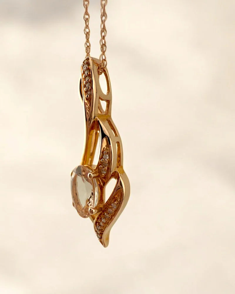 Natural Morganite and Diamond Pendant Necklace in Rose Gold - 14K Solid Gold - Free shipping - 2