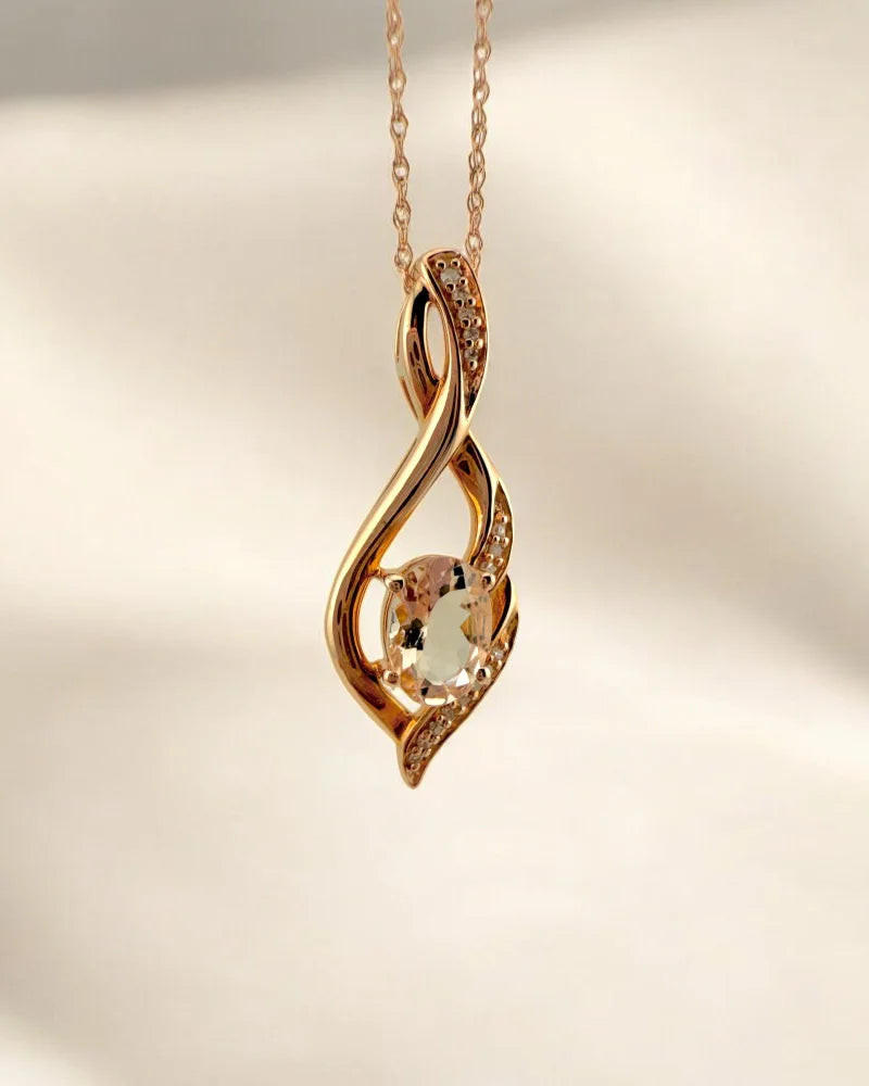 Natural Morganite and Diamond Pendant Necklace in Rose Gold - 14K Solid Gold - Free shipping - 4