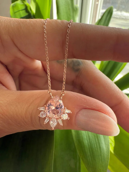 Pear Cut Morganite Starburst Necklace - Rose gold - SS925 14K Gold Vermeil - Free shipping - 1