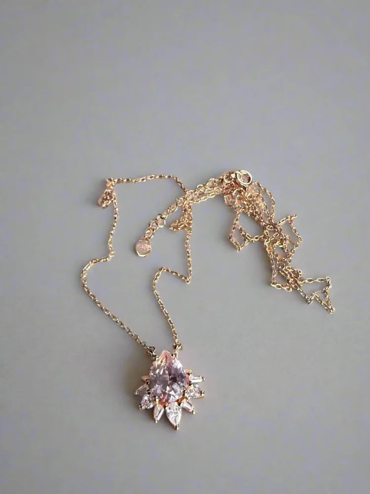 Pear Cut Morganite Starburst Necklace - Rose gold - SS925 14K Gold Vermeil - Free shipping - 5