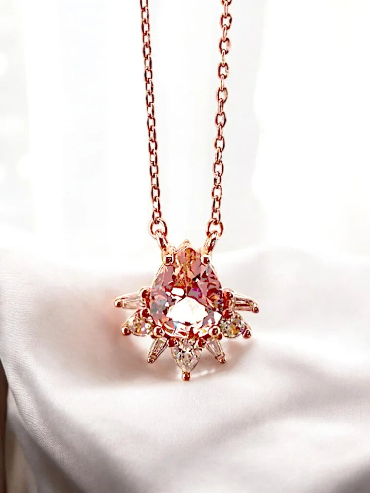 Pear Cut Morganite Starburst Necklace - Rose gold - SS925 14K Gold Vermeil - Free shipping - 4