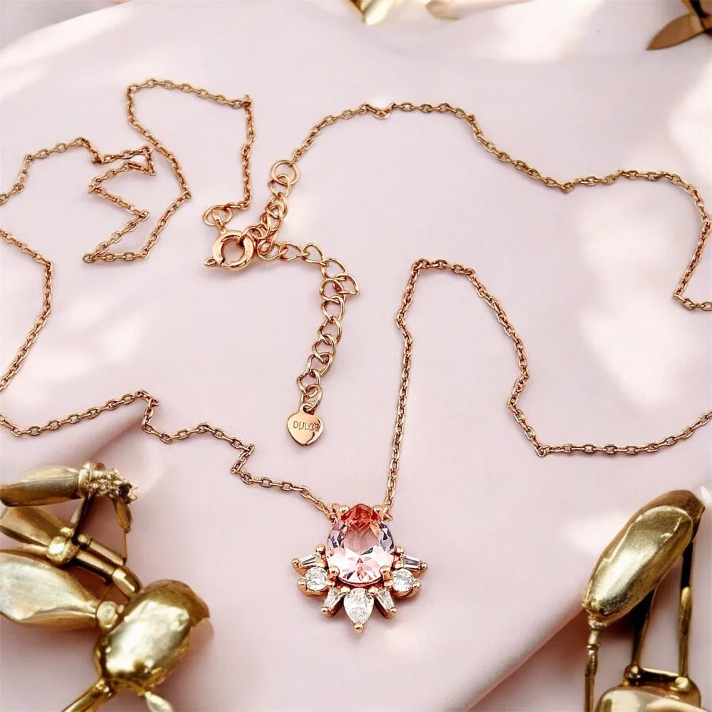 Pear Cut Morganite Starburst Necklace - Rose gold - SS925 14K Gold Vermeil - Free shipping - 2