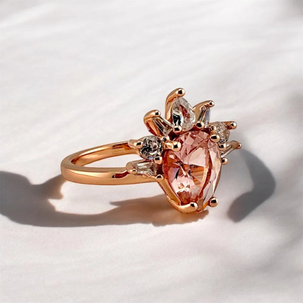 Pear Morganite Starburst Rose Gold Ring - SS925 14K Gold Vermeil - Free shipping - 4