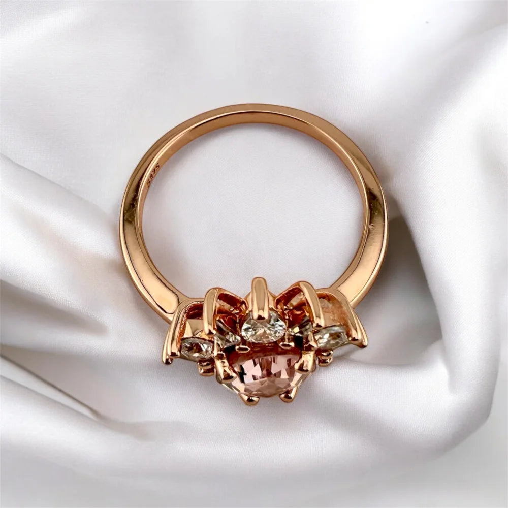 Pear Morganite Starburst Rose Gold Ring - SS925 14K Gold Vermeil - Free shipping - 5