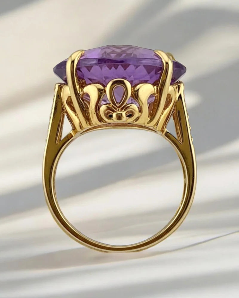 Rare Collector’s 14K Gold Amethyst Ring 11ct Cushion Pineapple Facet - 14K Solid Gold - Free shipping - 1
