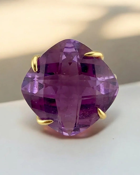 Rare Collector’s 14K Gold Amethyst Ring 11ct Cushion Pineapple Facet - 14K Solid Gold - Free shipping - 2