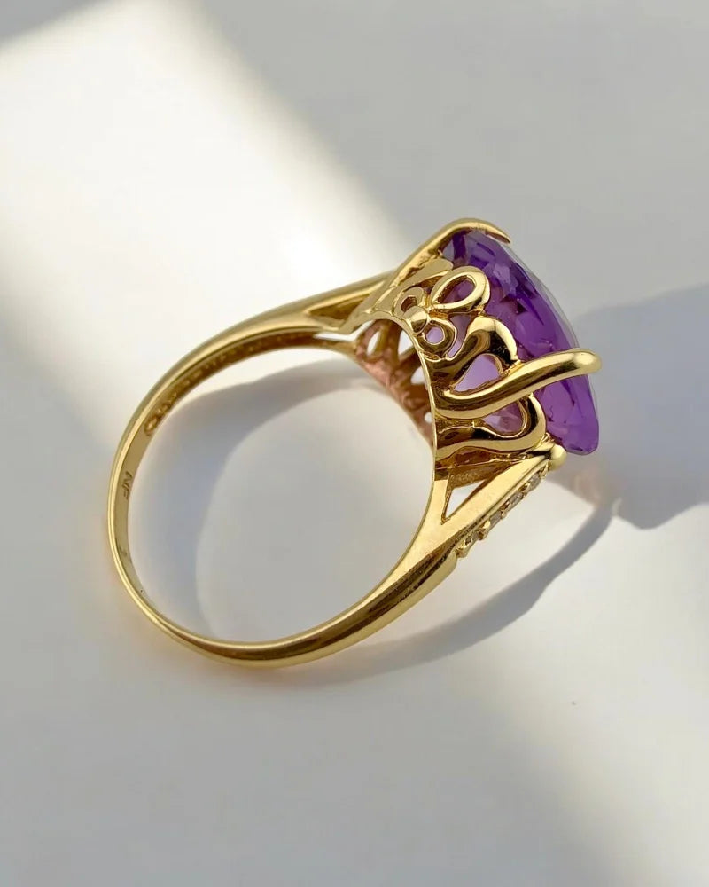 Rare Collector’s 14K Gold Amethyst Ring 11ct Cushion Pineapple Facet - 14K Solid Gold - Free shipping - 5