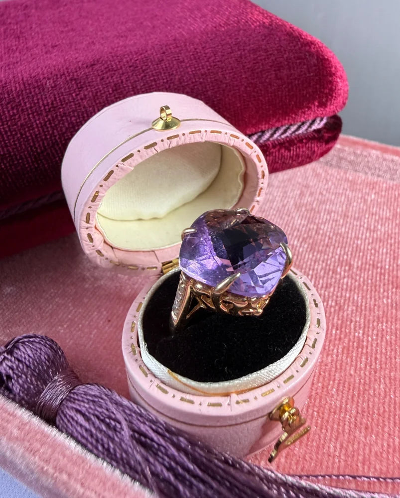 Rare Collector’s 14K Gold Amethyst Ring 11ct Cushion Pineapple Facet - 14K Solid Gold - Free shipping - 4