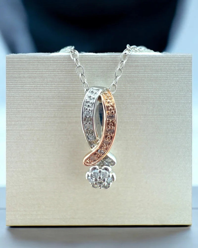 Silver and Rose Gold Intertwined Pendant Necklace - Sterling Silver - Free shipping - 1