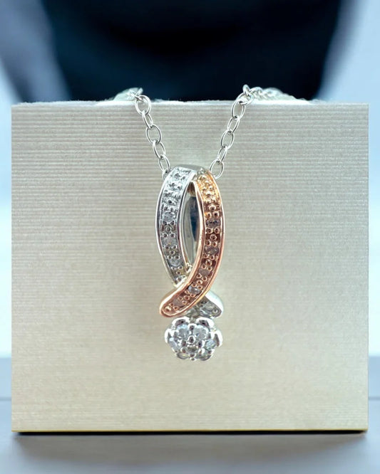 Silver and Rose Gold Intertwined Pendant Necklace - Sterling Silver - Free shipping - 1