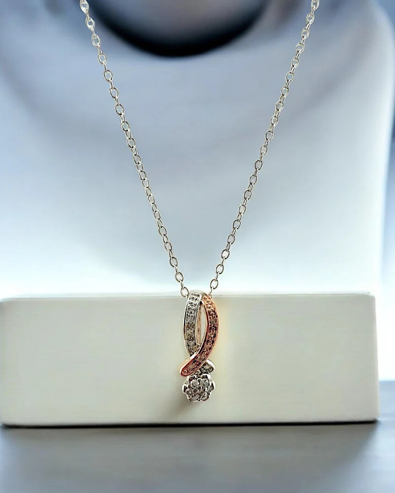 Silver and Rose Gold Intertwined Pendant Necklace - Sterling Silver - Free shipping - 2