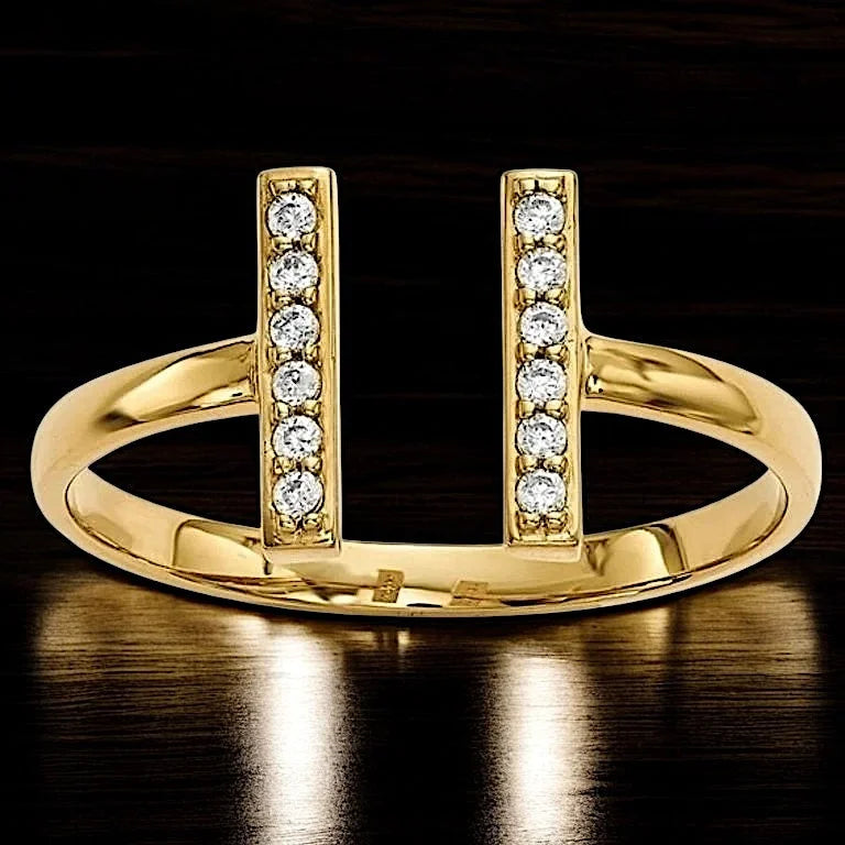 T Double Bar Diamond Ring - 14K Solid Gold - Free shipping - 2