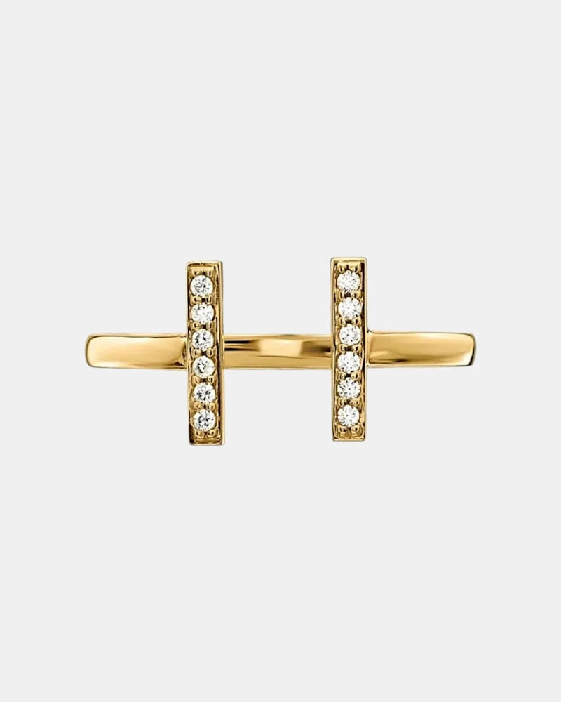 T Double Bar Diamond Ring in 14K Gold - 14K Solid Gold - Free shipping - 1