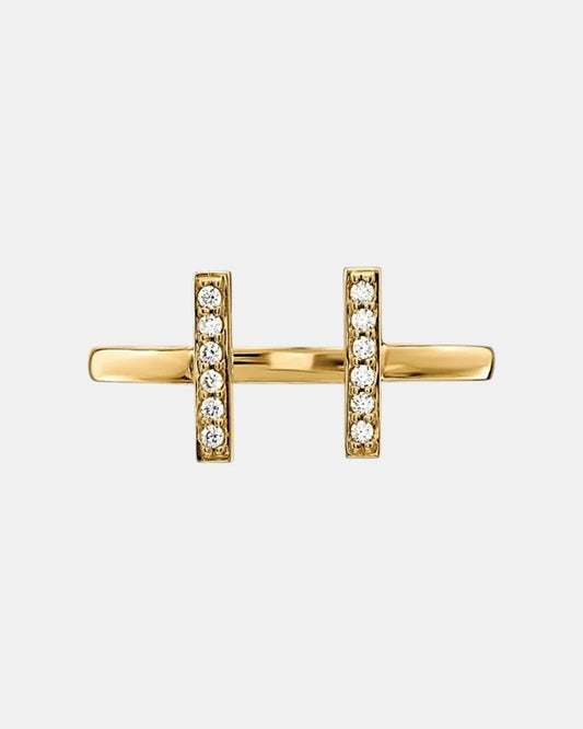 T Double Bar Diamond Ring in 14K Gold - 14K Solid Gold - Free shipping - 1