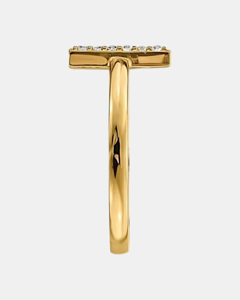 T Double Bar Diamond Ring in 14K Gold - 14K Solid Gold - Free shipping - 3