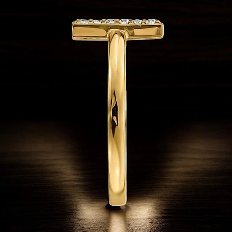T Double Bar Diamond Ring - 14K Solid Gold - Free shipping - 3