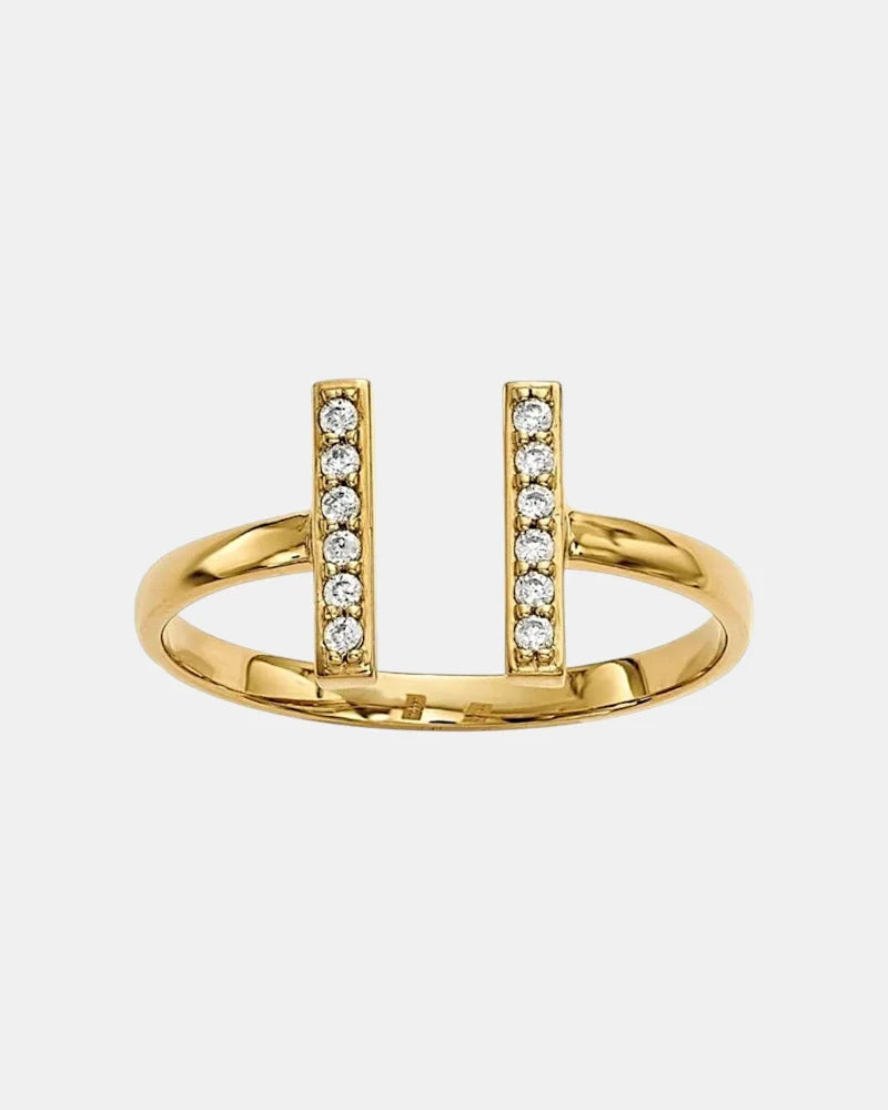 T Double Bar Diamond Ring in 14K Gold - 14K Solid Gold - Free shipping - 2