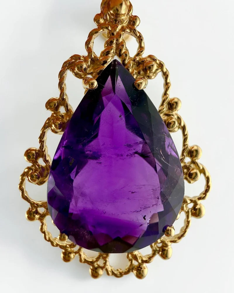 Victorian 14K Gold 10 ct Amethyst Filigree Pendant - 14K Solid Gold - Free shipping - 4