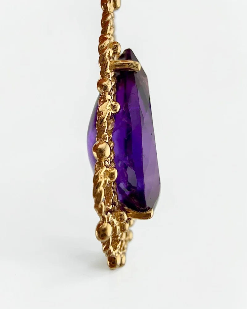 Victorian 14K Gold 10 ct Amethyst Filigree Pendant - 14K Solid Gold - Free shipping - 5