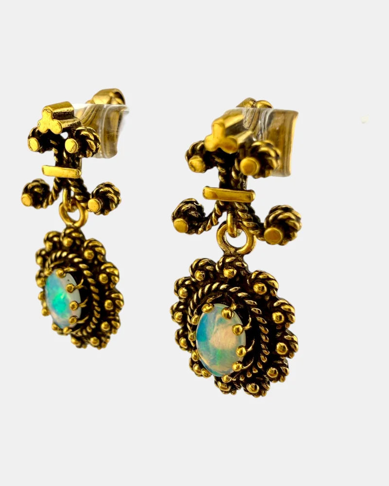 Victorian Revival 14K Gold Opal Drop Earrings - 14K Solid Gold - Free shipping - 3