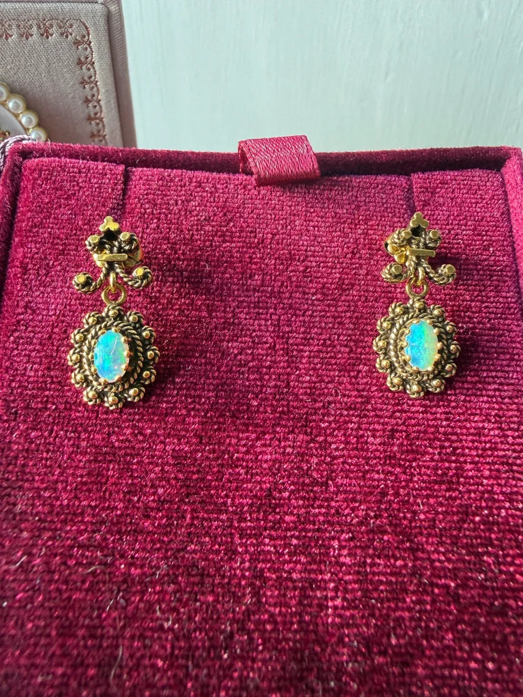 Victorian Revival 14K Gold Opal Drop Earrings - 14K Solid Gold - Free shipping - 5