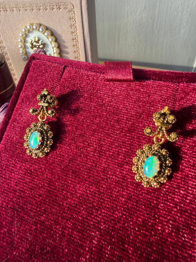 Victorian Revival 14K Gold Opal Drop Earrings - 14K Solid Gold - Free shipping - 2