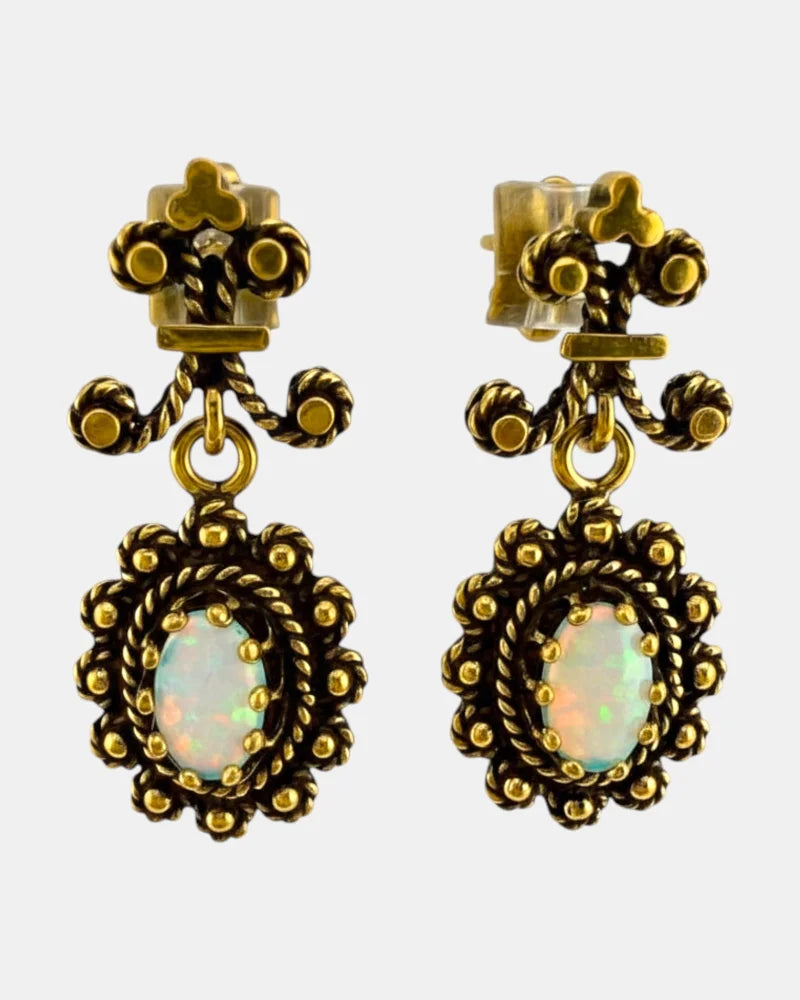 Victorian Revival 14K Gold Opal Drop Earrings - 14K Solid Gold - Free shipping - 1