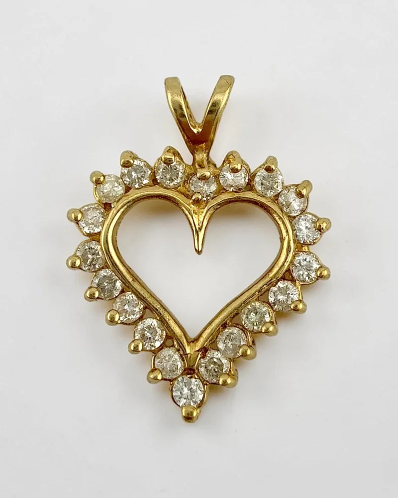 Vintage 10K Diamond Heart Pendant 1 ct - 10K Gold - Free shipping - 1