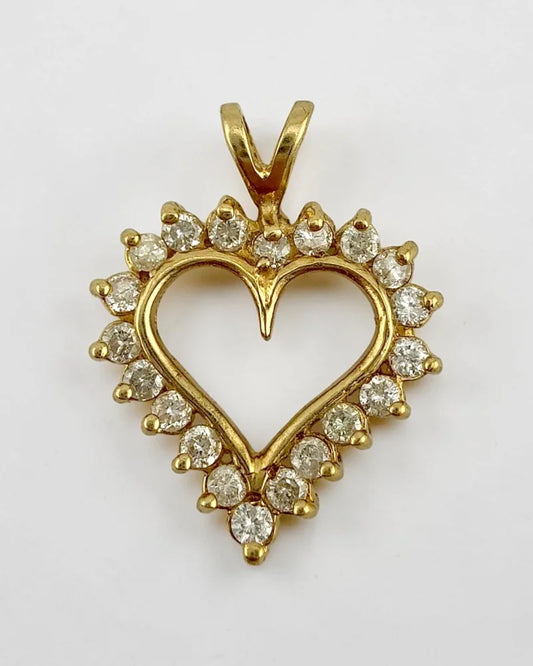 Vintage 10K Diamond Heart Pendant 1 ct - 10K Gold - Free shipping - 1