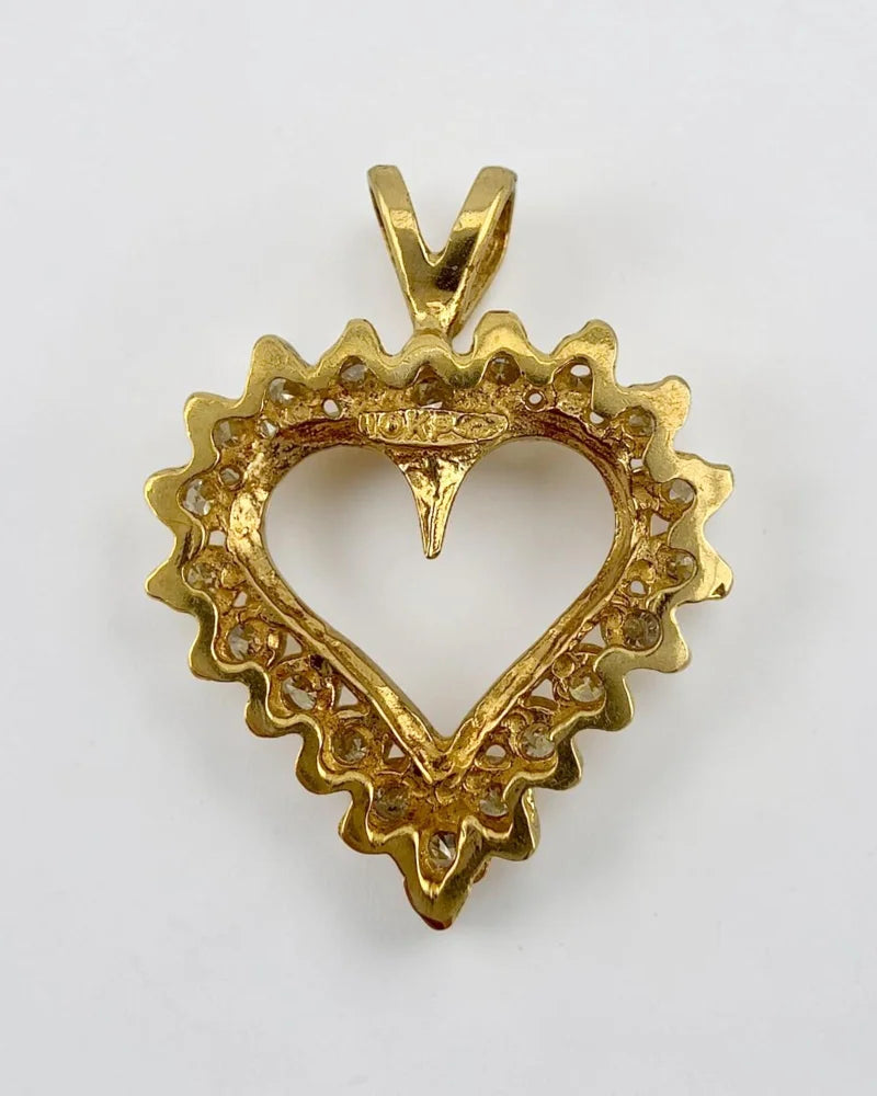 Vintage 10K Diamond Heart Pendant 1 ct - 10K Gold - Free shipping - 4