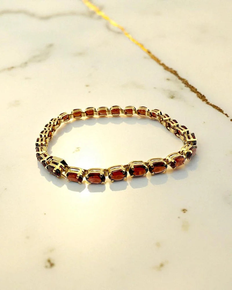 Vintage 10K Garnet Tennis Bracelet - 10K Gold - Free shipping - 6