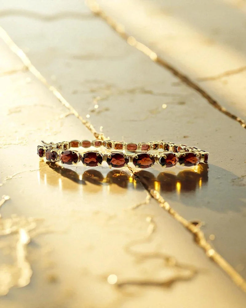Vintage 10K Garnet Tennis Bracelet - 10K Gold - Free shipping - 4