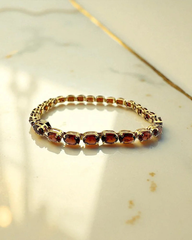 Vintage 10K Garnet Tennis Bracelet - 10K Gold - Free shipping - 5